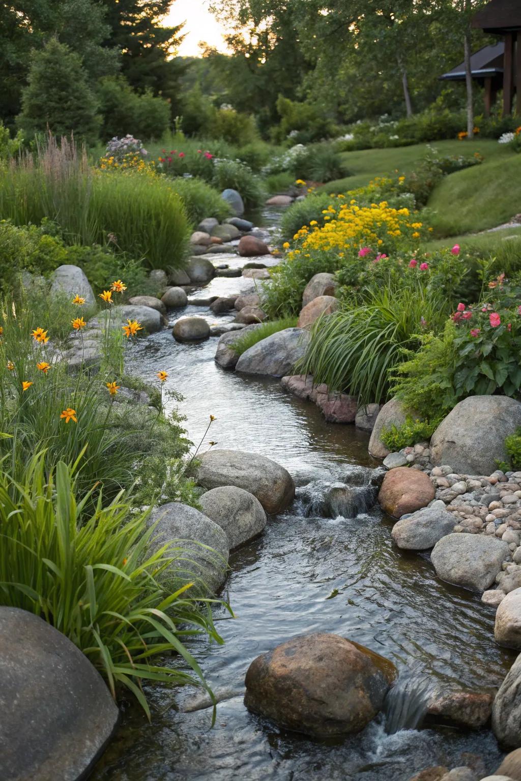 River rocks create a natural and relaxed garden look.