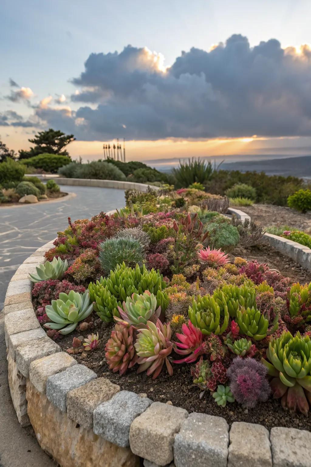 Circular patterns create a captivating garden centerpiece