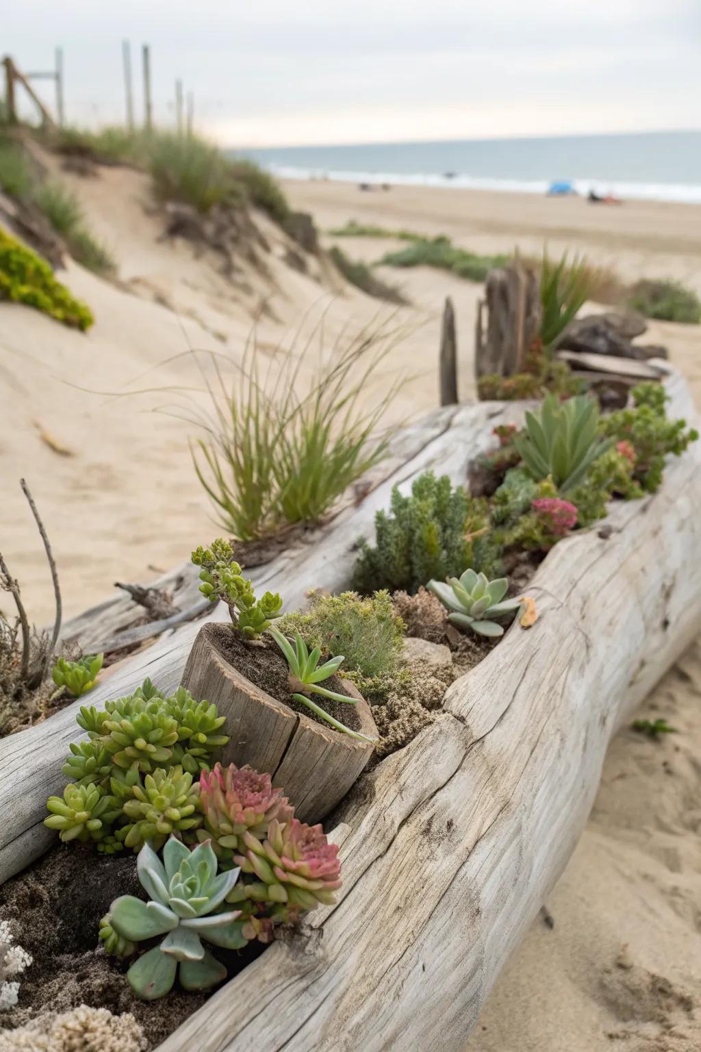 Driftwood planters add a natural touch to your decor