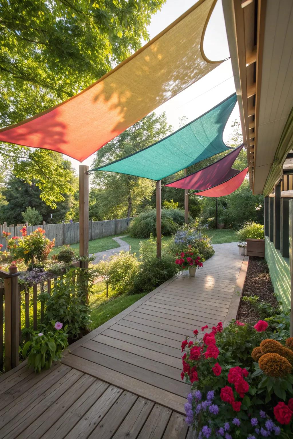 Shade sails offer stylish sun protection on your deck.