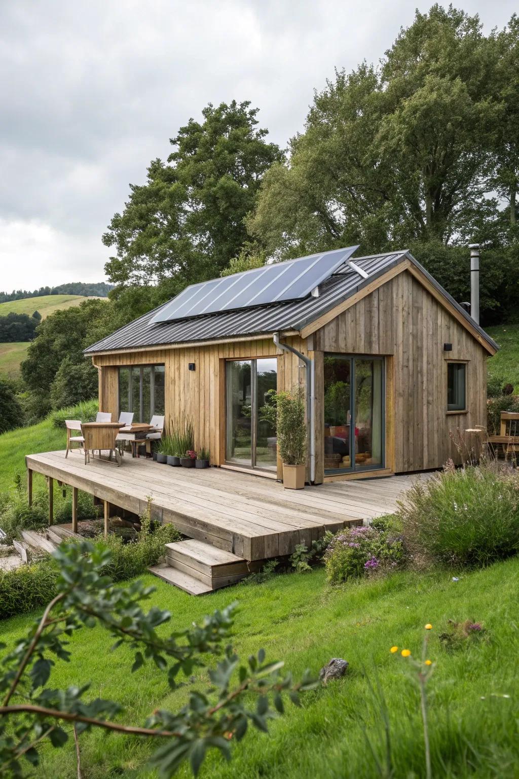 An eco-conscious summer house design with sustainable features.