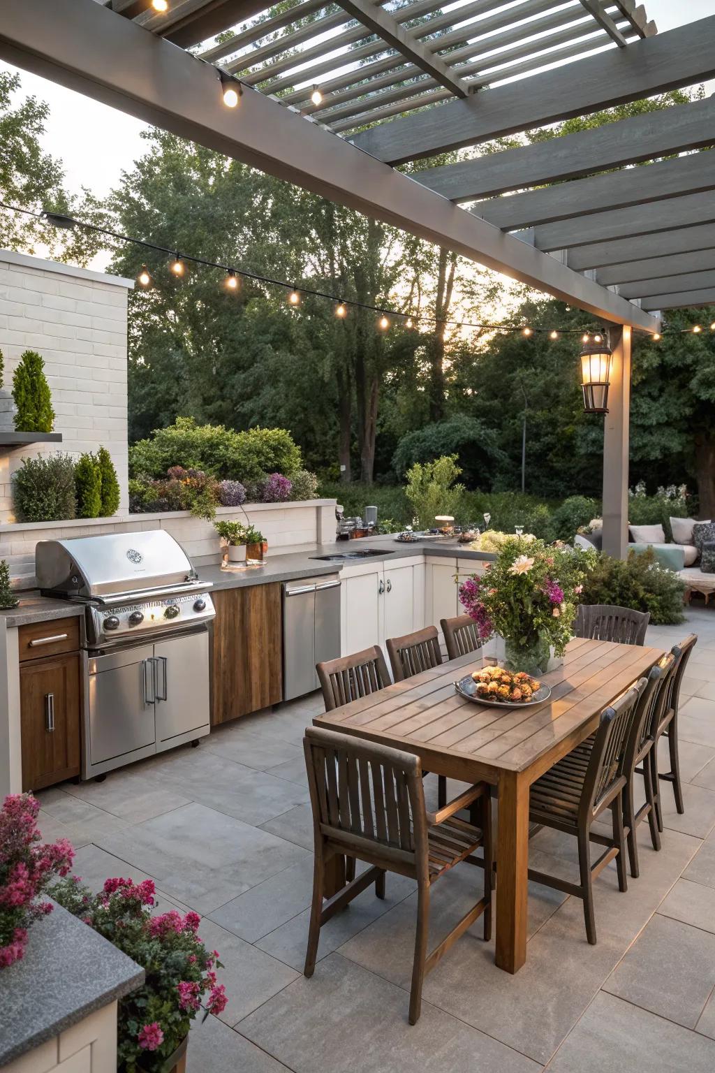 An outdoor kitchen elevates your patio dining experience.