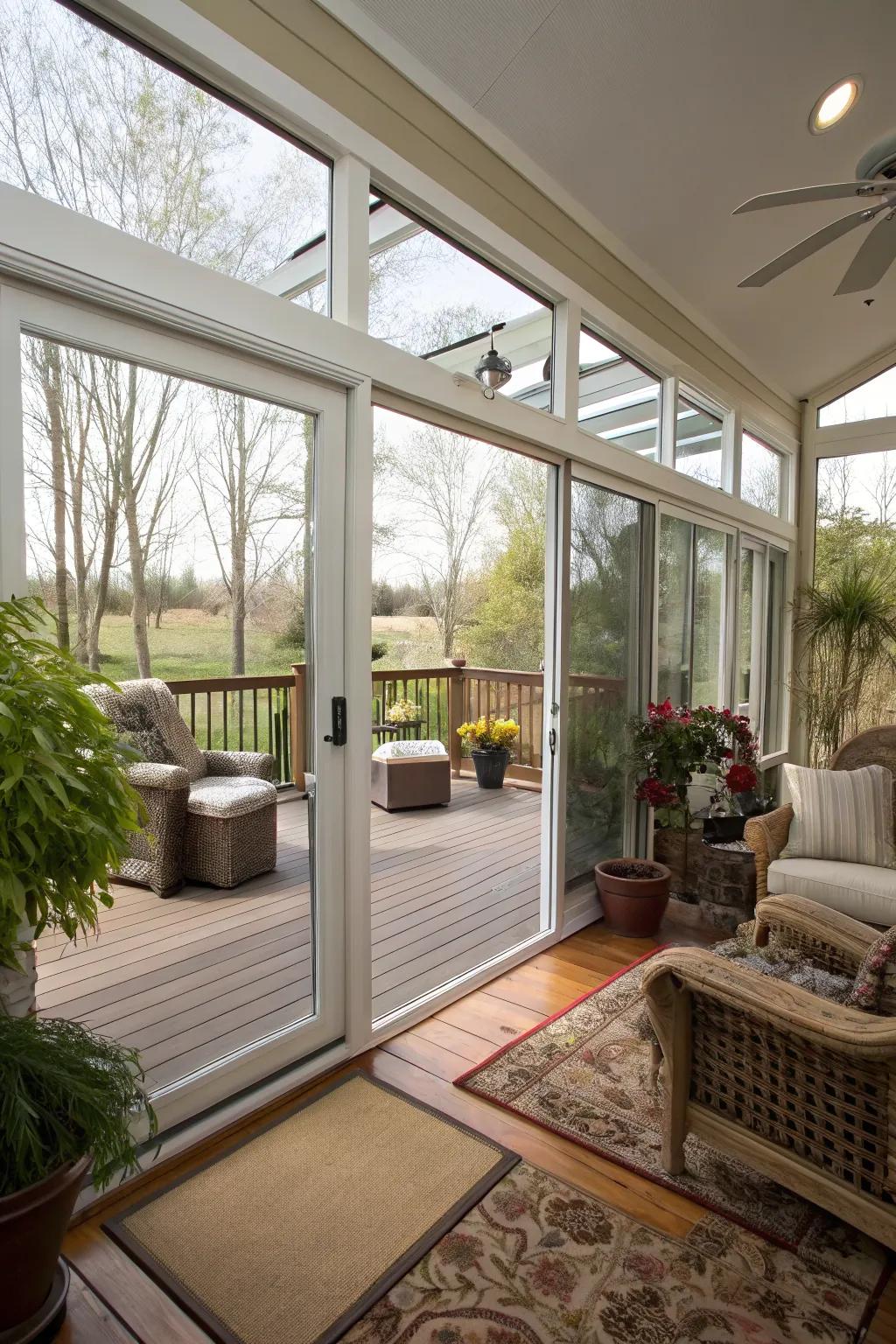 Sliding glass doors provide flexibility and seamless transition to the outdoors.