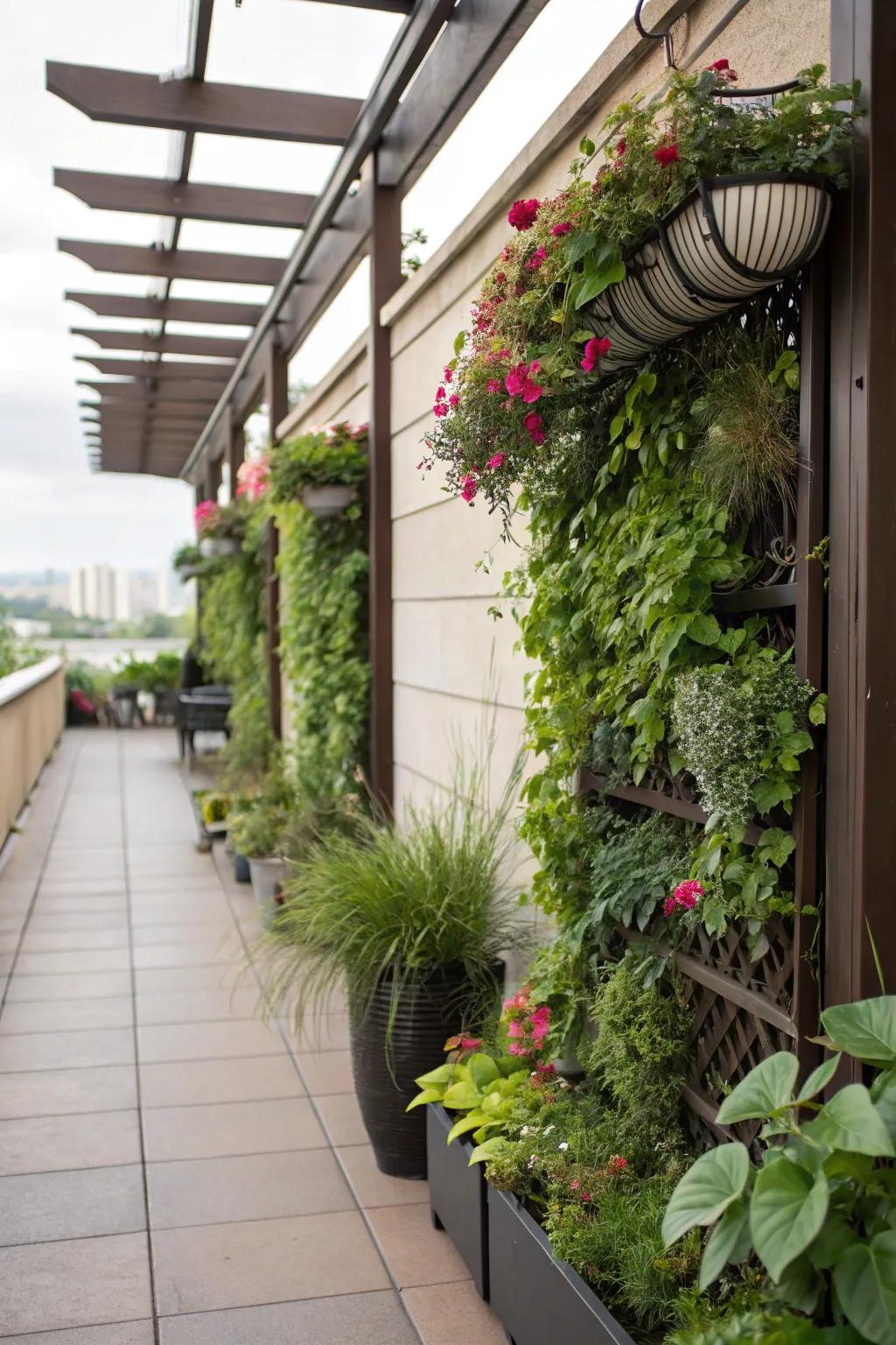 Hanging gardens utilize vertical space beautifully.
