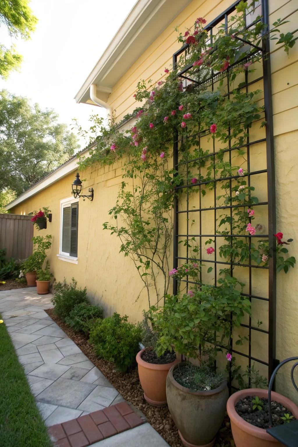 Trellises offer vertical appeal and space efficiency.