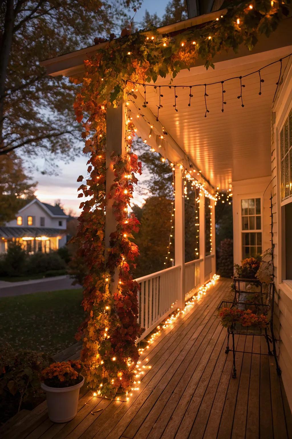 Fairy lights add a magical evening glow to your porch.