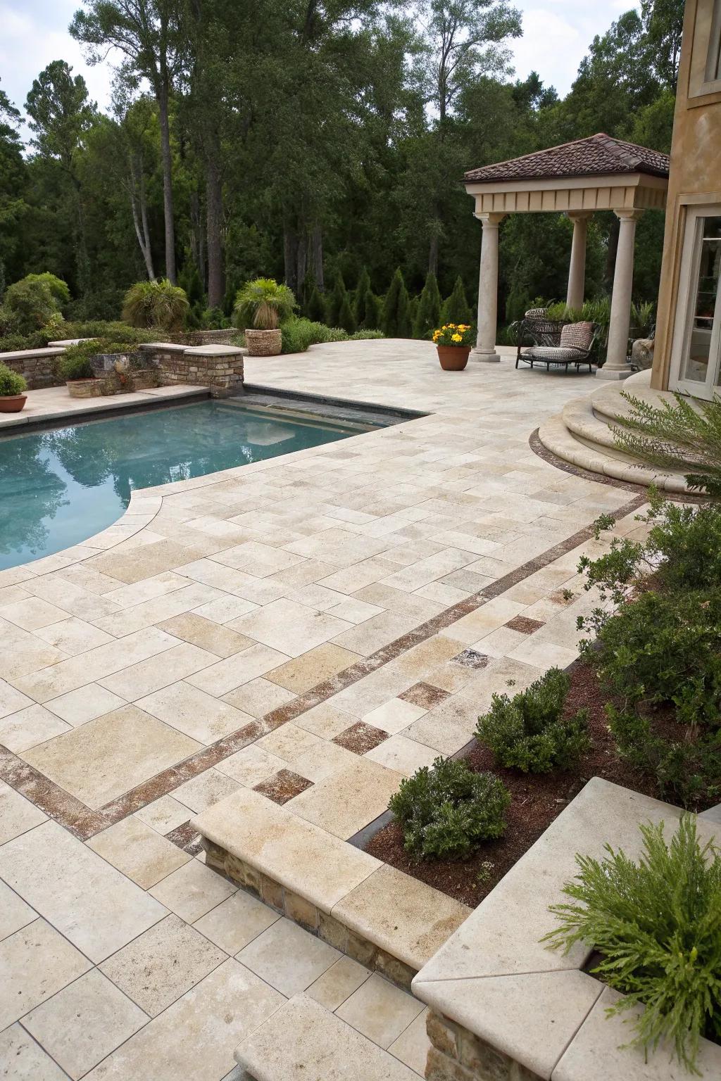 Travertine tiles provide timeless elegance to your pool deck.