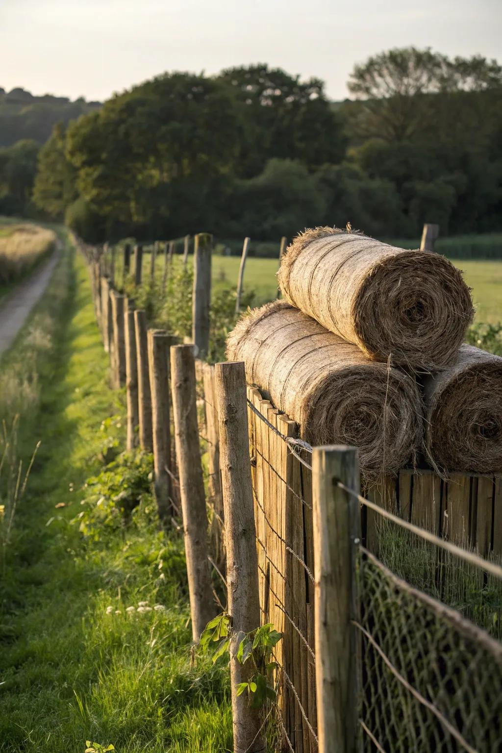 Reed rolls add rustic charm to fence toppers.