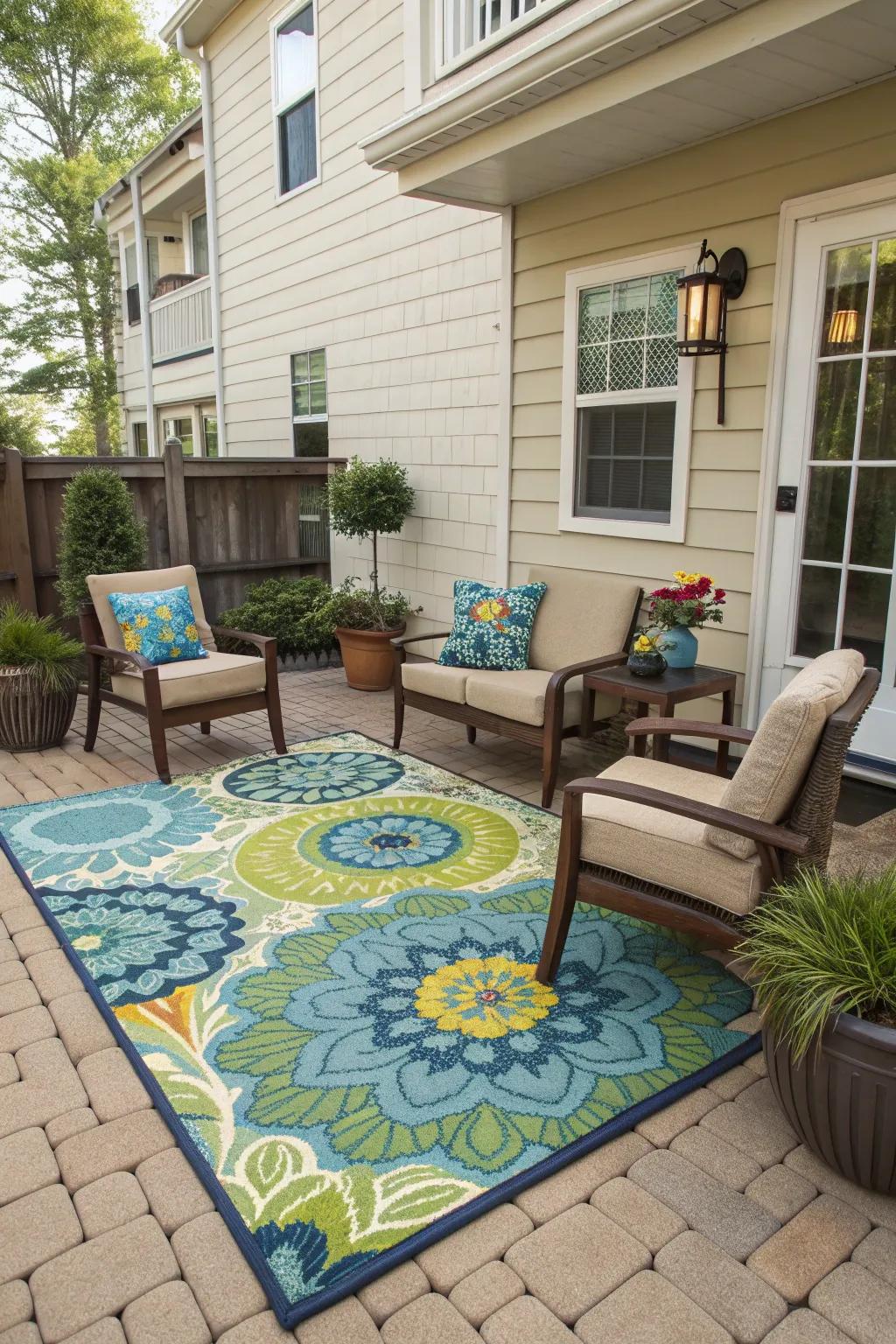 Outdoor rugs can help create defined, intimate spaces.