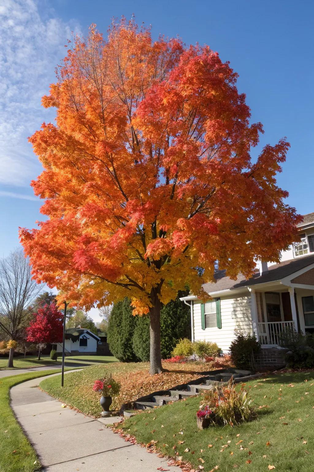 Sugar Maples dazzle with their autumn brilliance and stately presence.