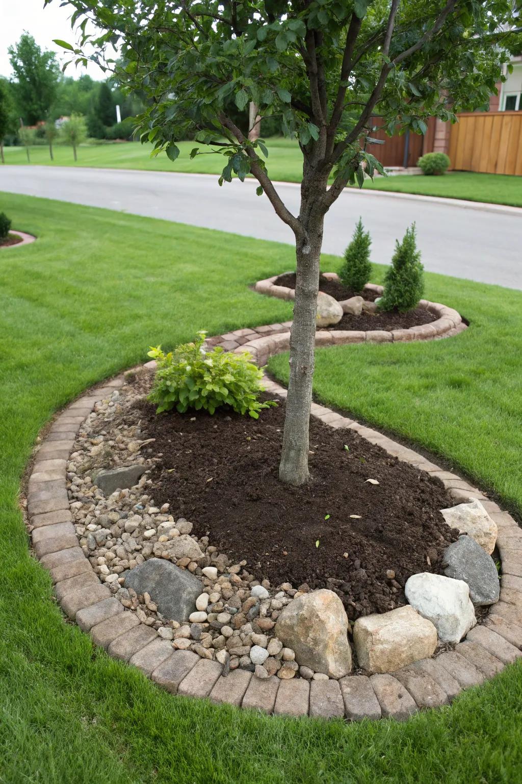 Edging provides a clean and defined look around trees.