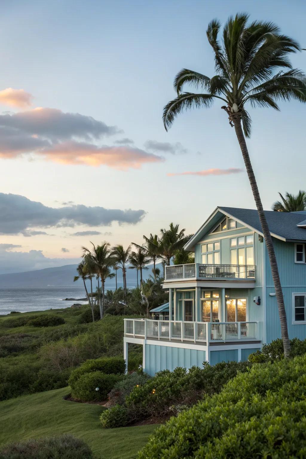 Light blue exteriors evoke a coastal charm.
