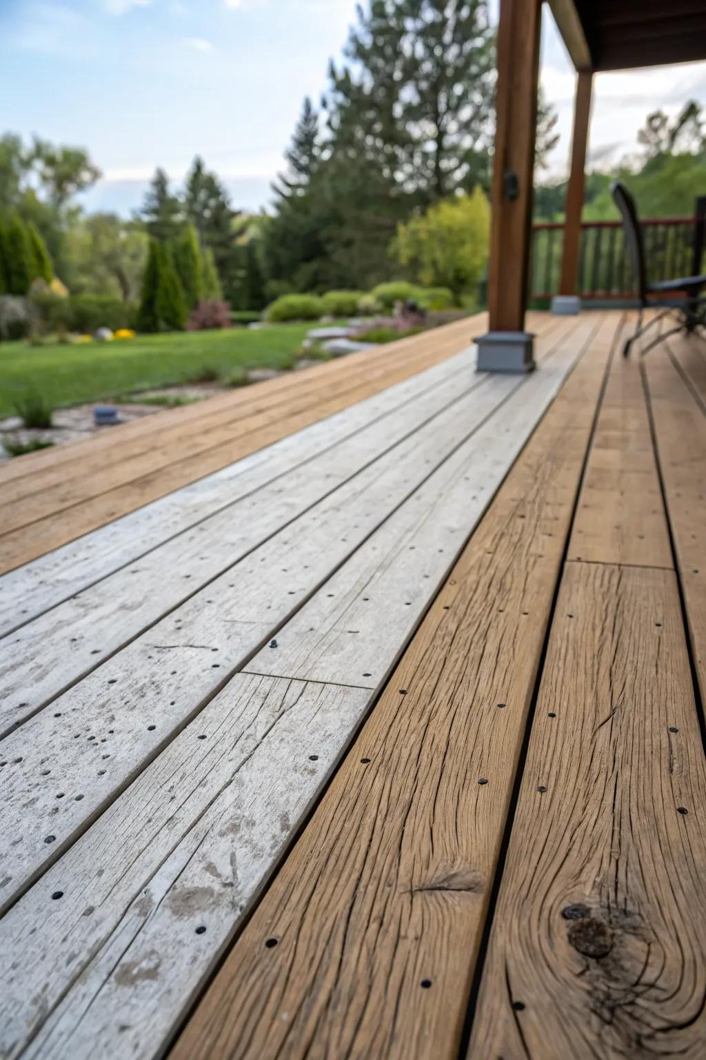 A rustic weathered wood effect gives this deck cozy character.