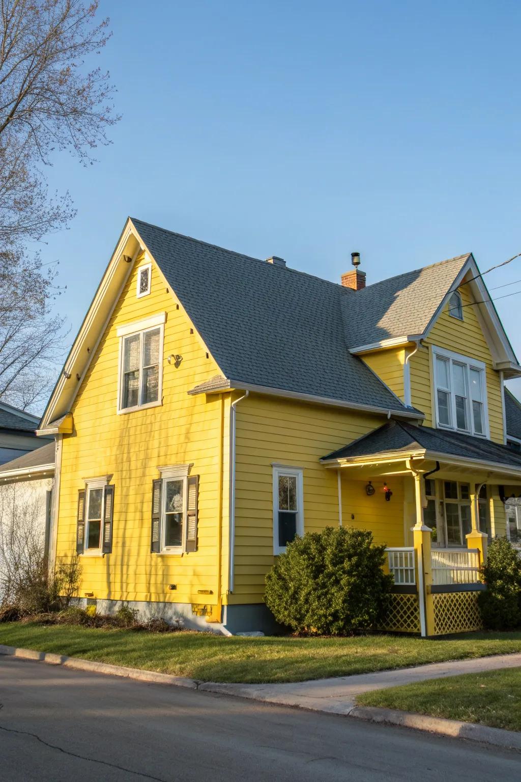 Yellow and gray create a balanced and inviting exterior.