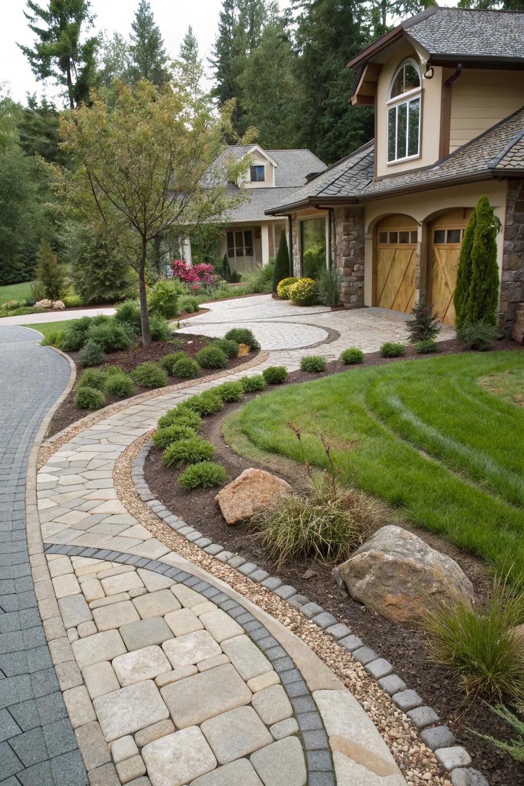 Mixed material driveways offer creative and personalized design options.