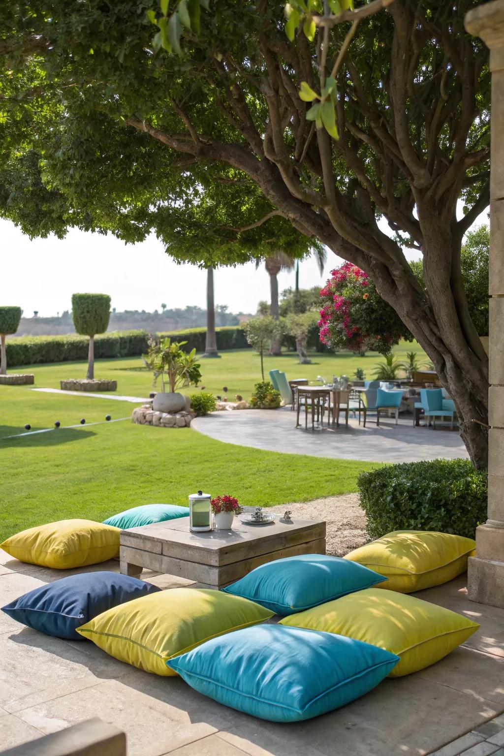 Colorful cushions add vibrancy to your outdoor space.