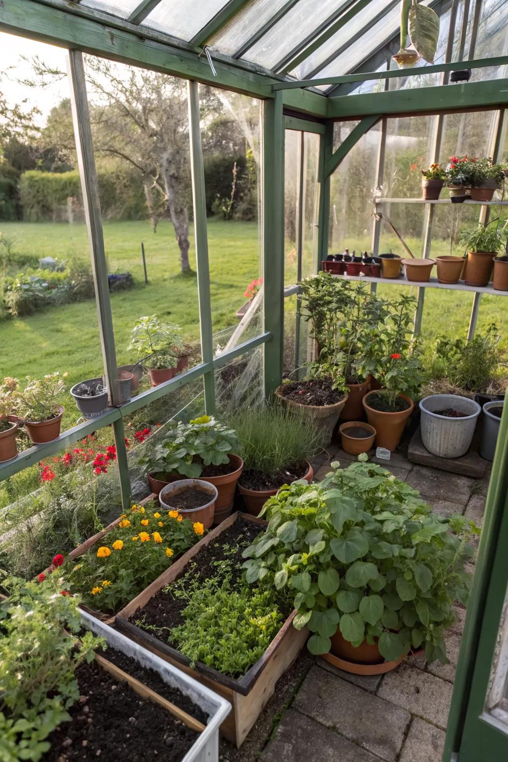A miniature greenhouse perfect for year-round gardening.