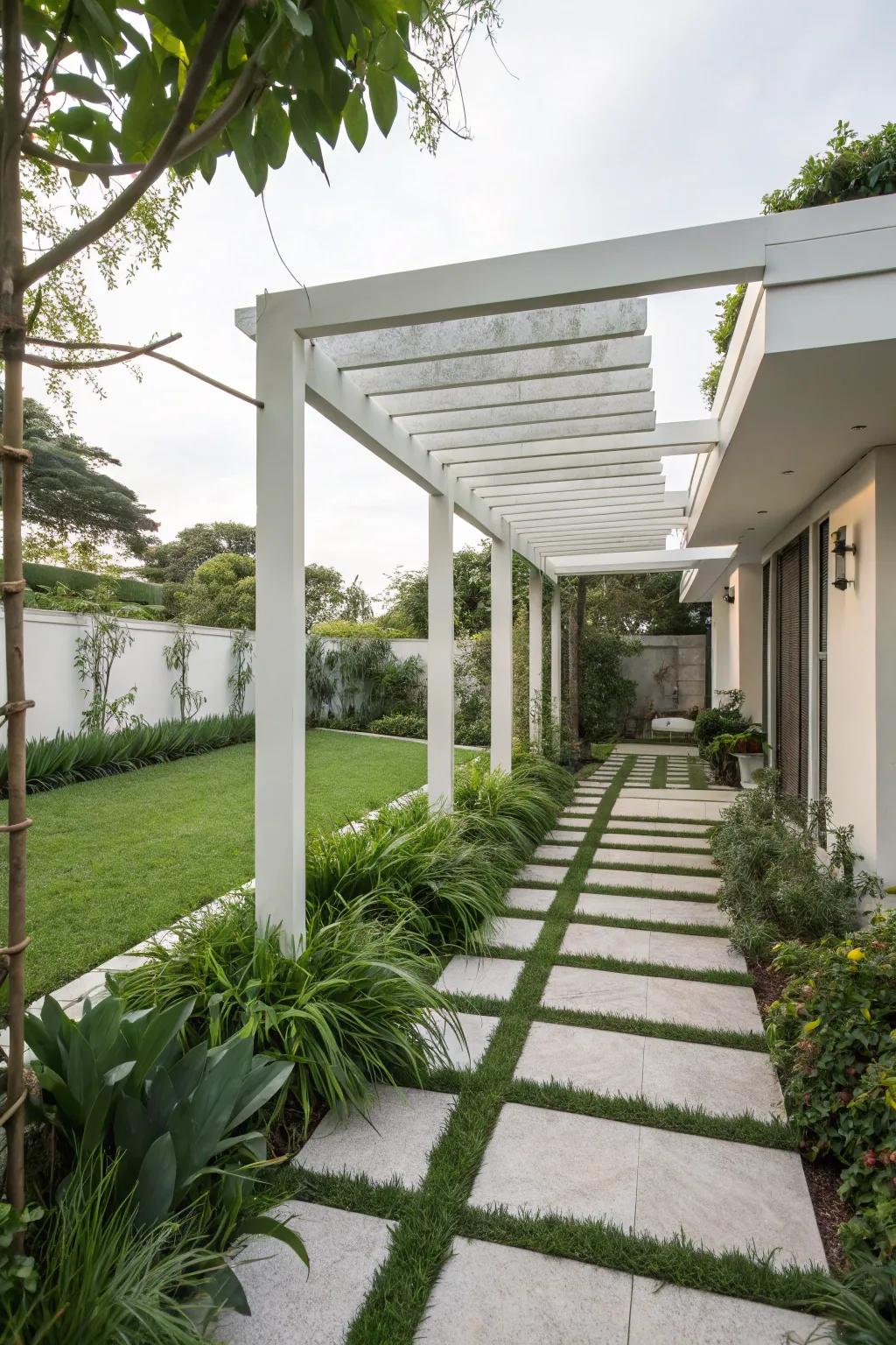 A minimalist pergola that emphasizes clean lines and simplicity.