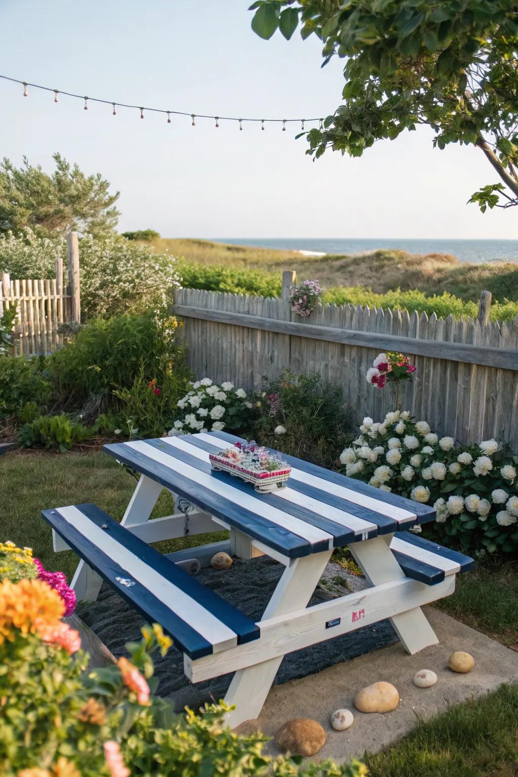 Classic nautical stripes bring maritime flair to your table.
