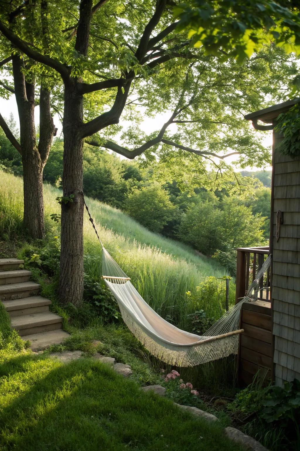 A hammock offers a perfect retreat for relaxation.