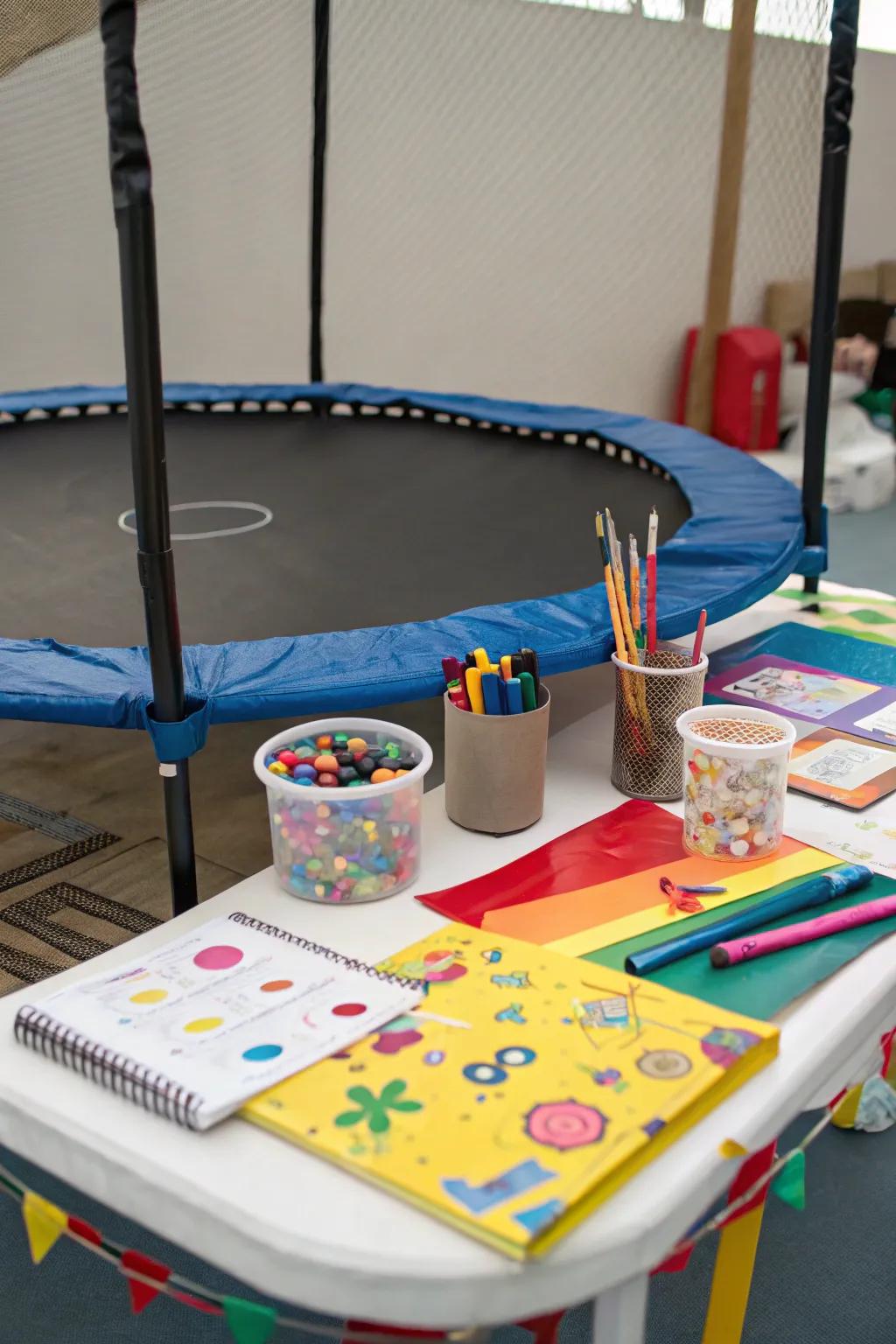 Turn your trampoline into a creative workshop space for arts and crafts.