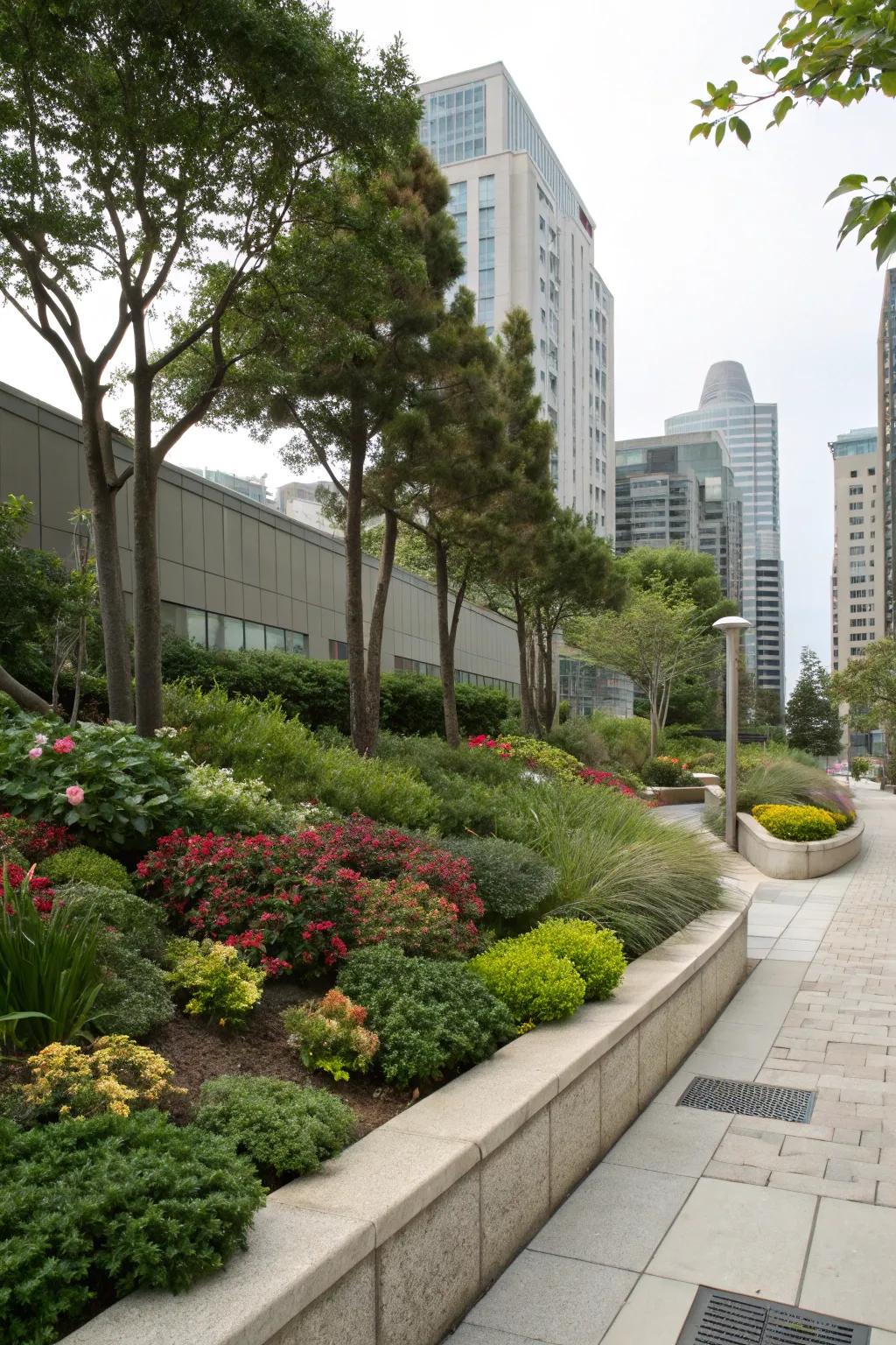 Layered plant heights add depth and fullness to the front yard.