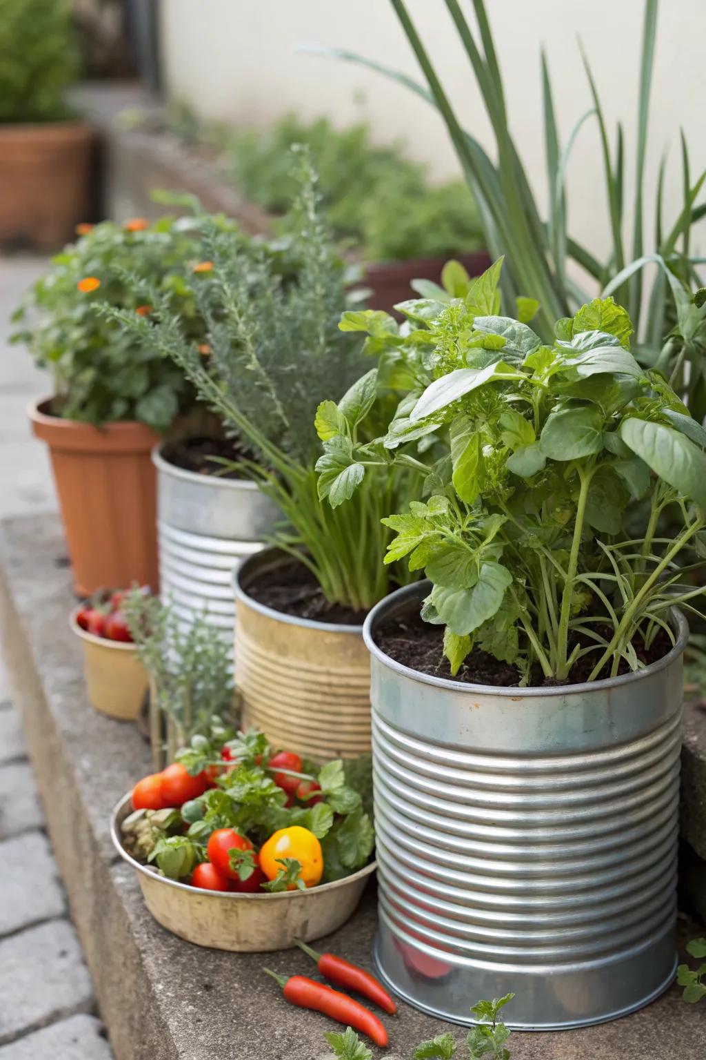 Eco-friendly planters made from recycled materials.