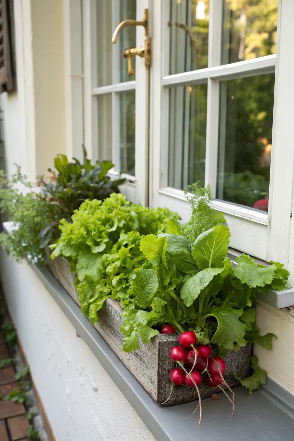 A window box garden ready for a fresh harvest.