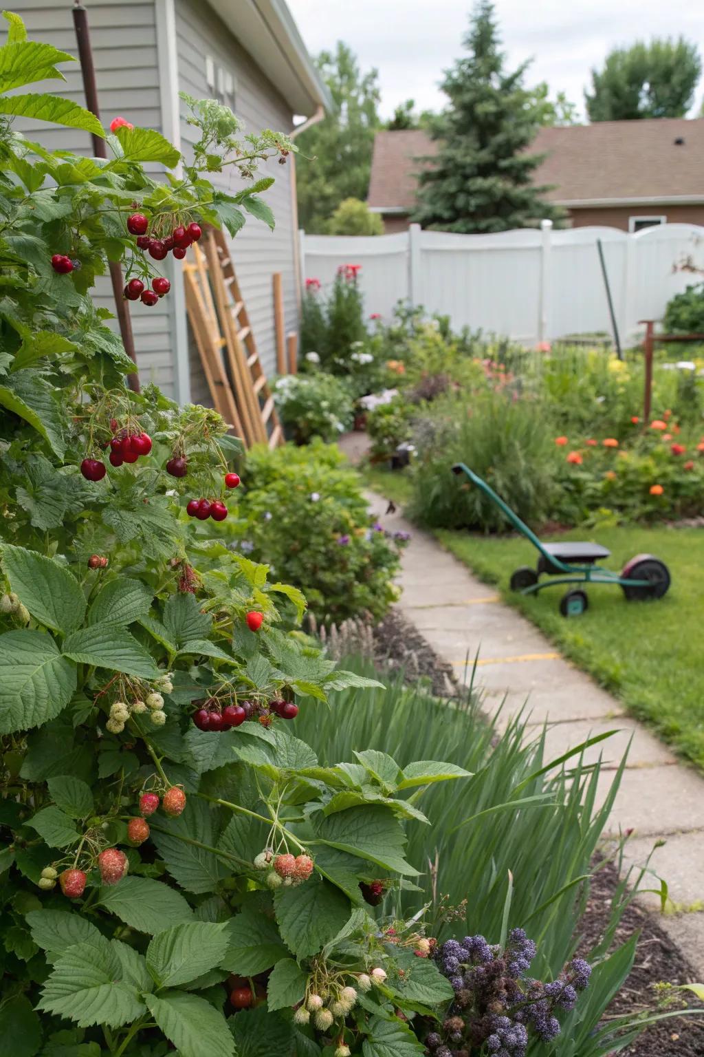 Edible plants mixed with flowering perennials.