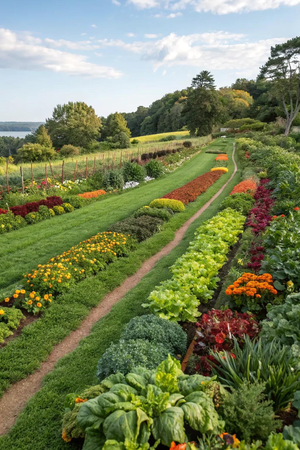 Turf paths provide a lush, green garden walkway.