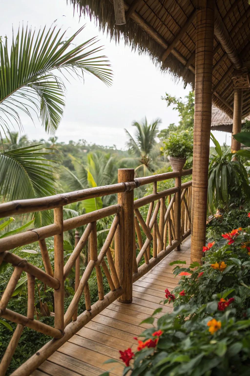 Eco-friendly bamboo railings creating a tropical atmosphere.