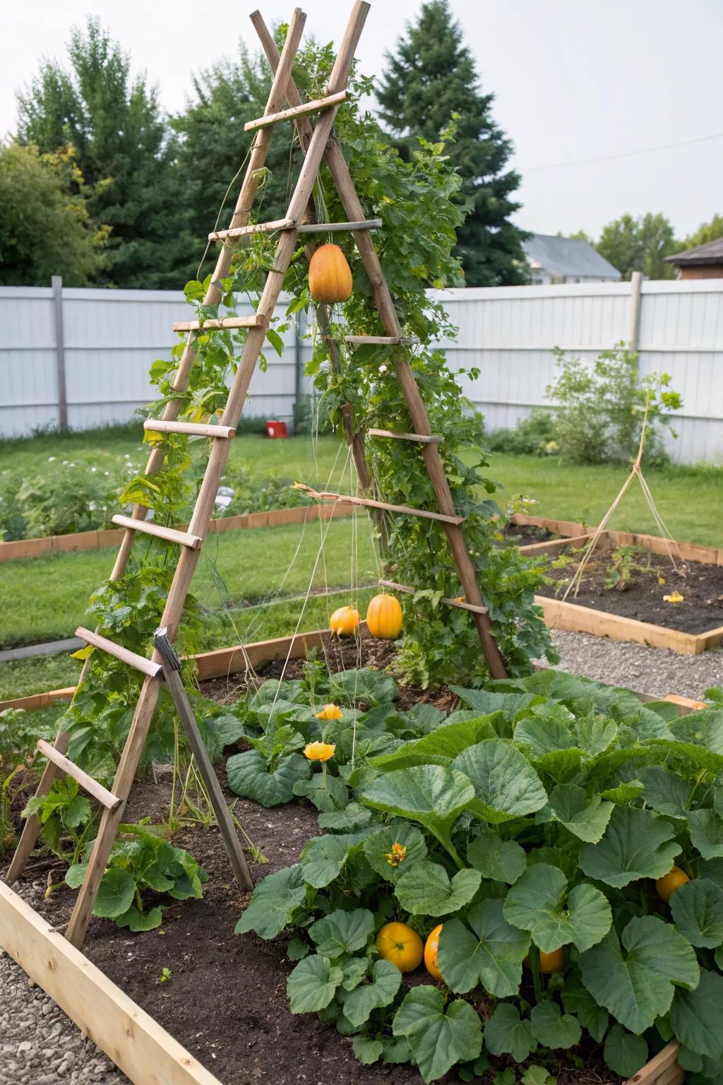 A-frame trellises provide strong support for vining plants.