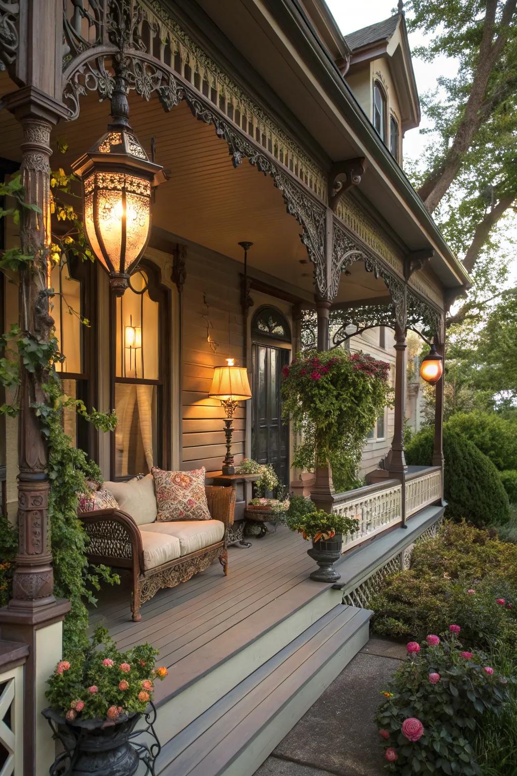 Vintage lighting adds warmth and charm.