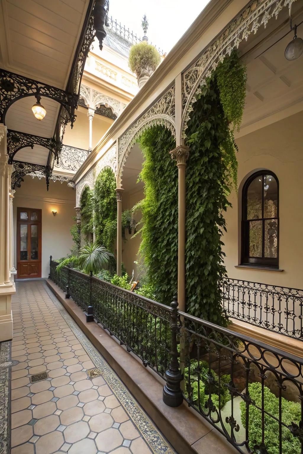 A vibrant vertical garden enhances this Victorian patio.