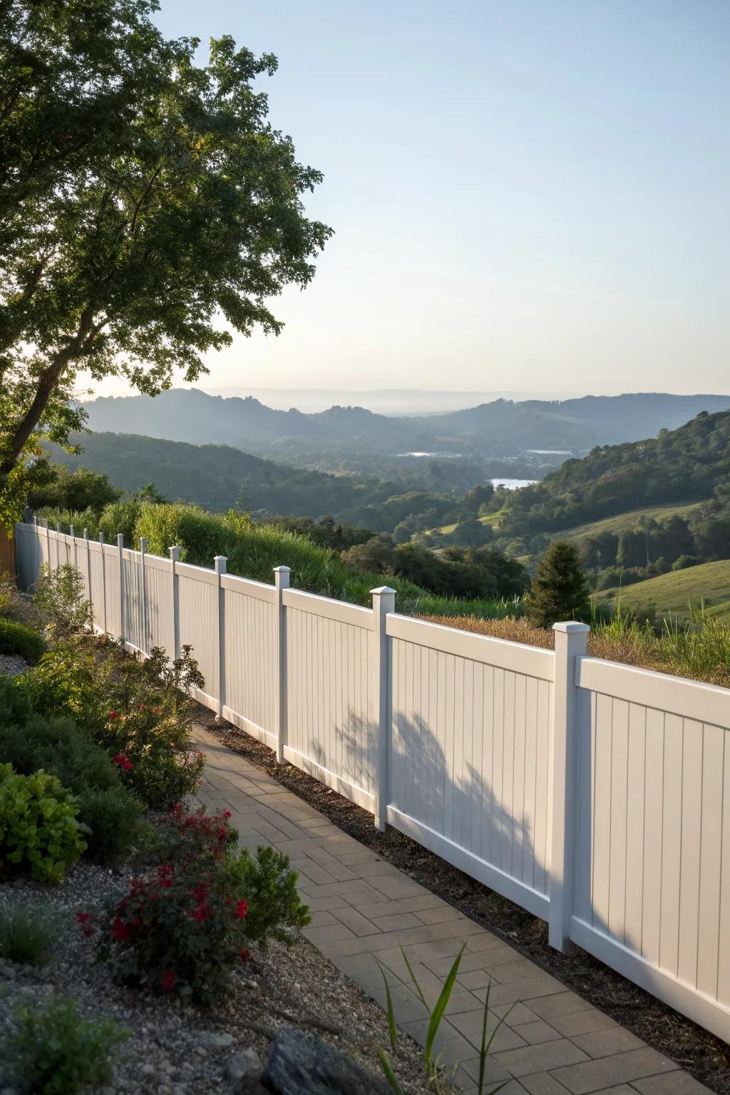 A semi-private vinyl fence offers a balance of privacy and open views.