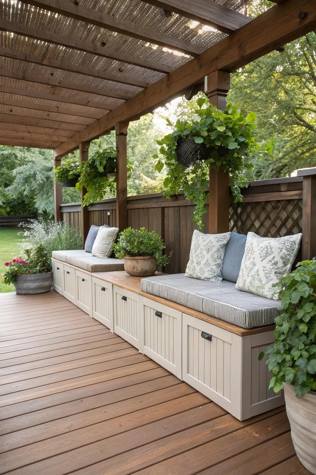Smart storage solutions keep your patio clutter-free.