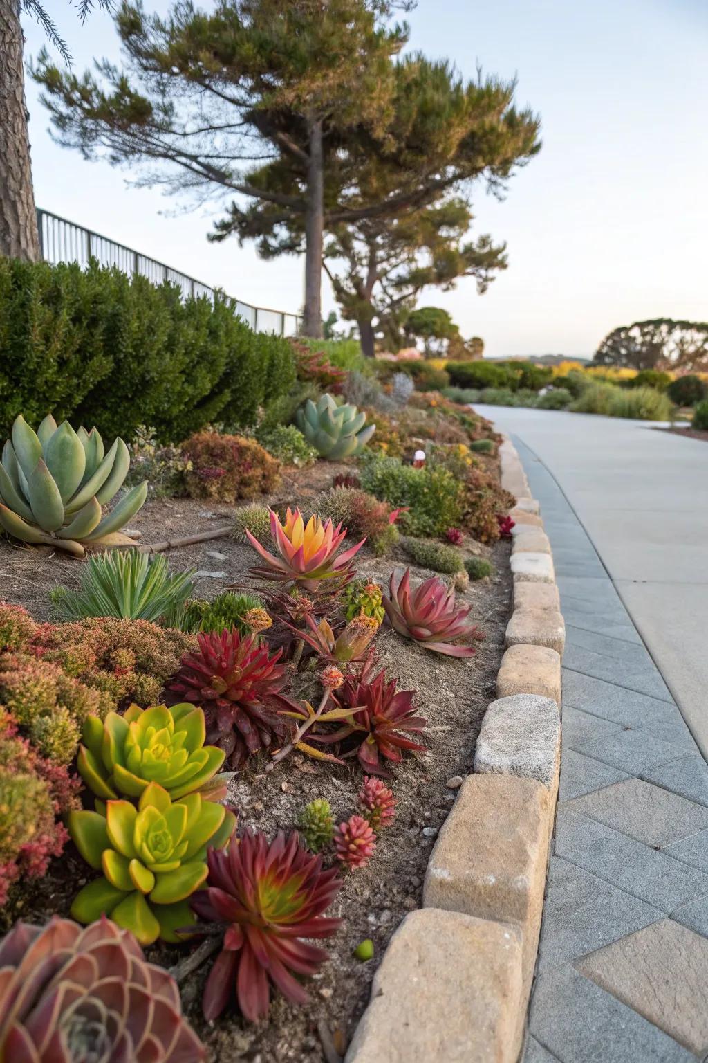 Low-maintenance succulent border