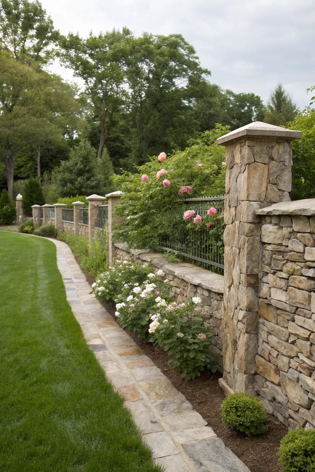 Elegance and durability come together in a timeless natural stone wall fence.