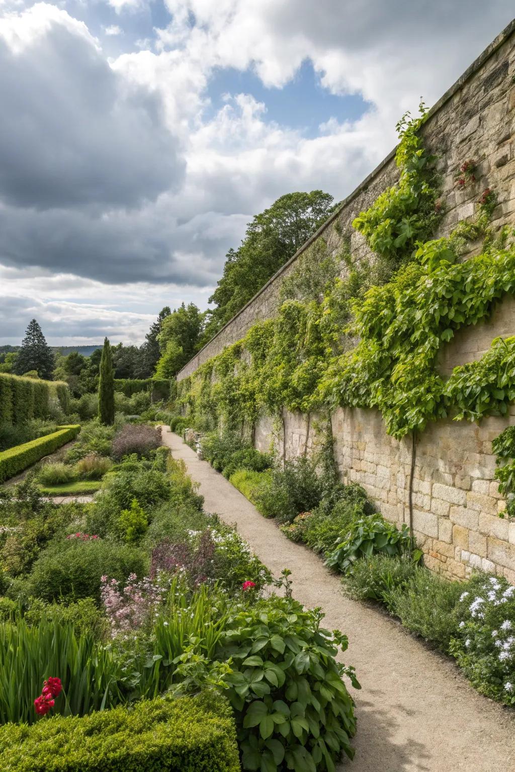 A vertical garden adding lush greenery to walls.