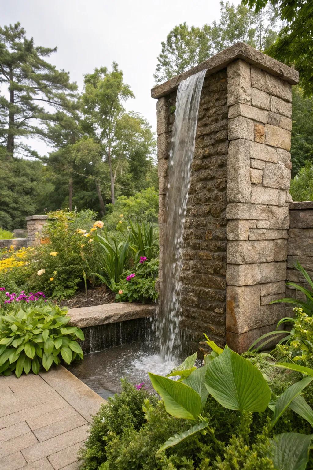A rock water wall fountain adds drama and tranquility to your outdoor area.