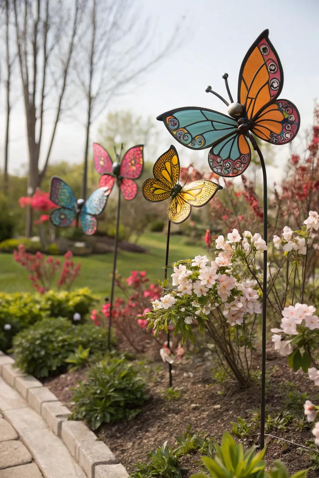 Metal butterflies create a magical atmosphere.