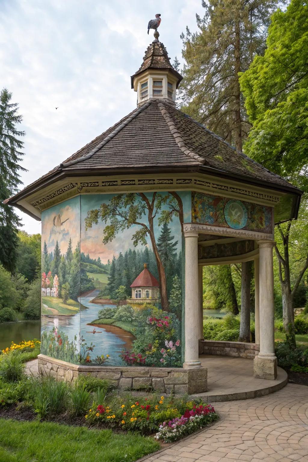 An artistic mural adds a personal touch to this well house.