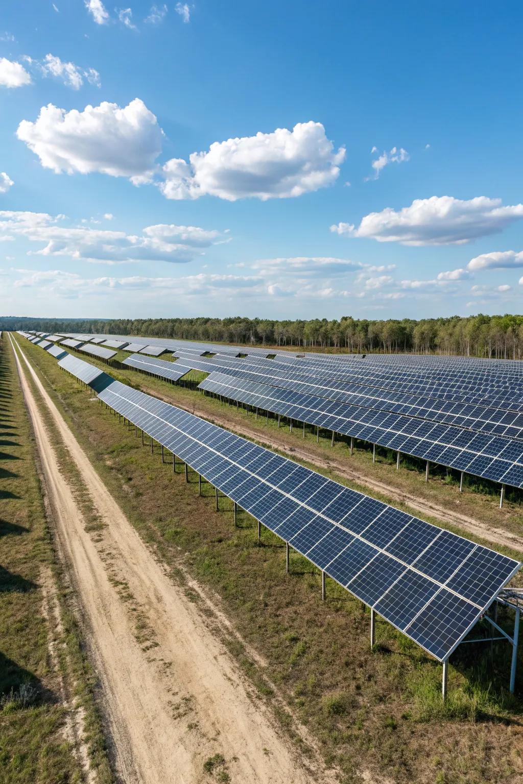 A solar farm generating clean energy efficiently.
