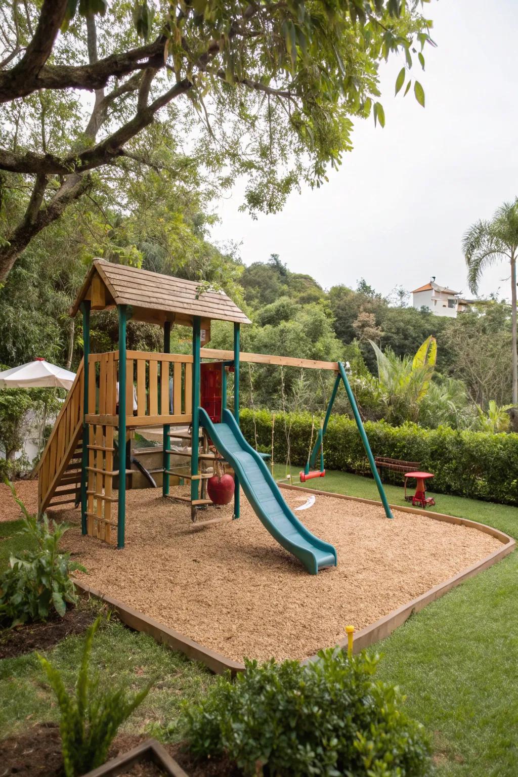 Cork provides an eco-friendly and cushioned play surface.
