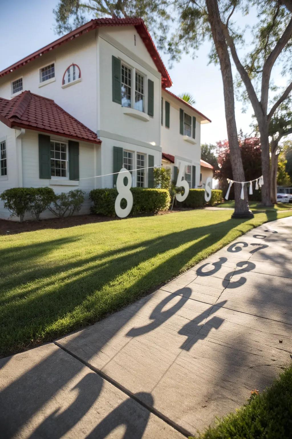 Floating house numbers casting elegant shadows.