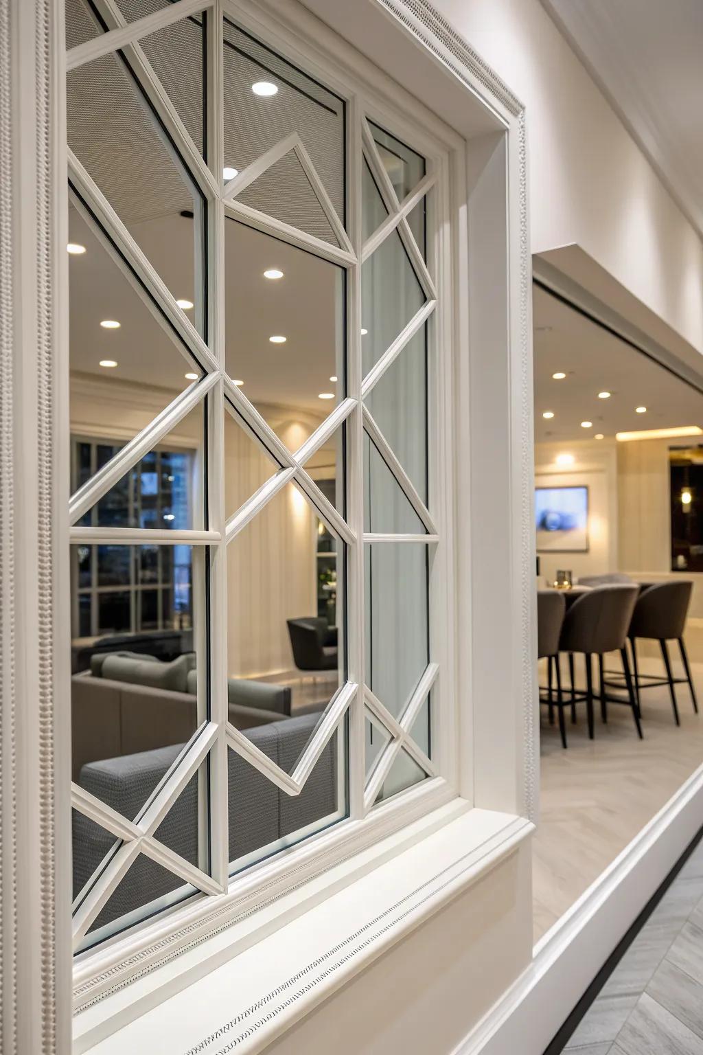Geometric trims add modern precision and style.