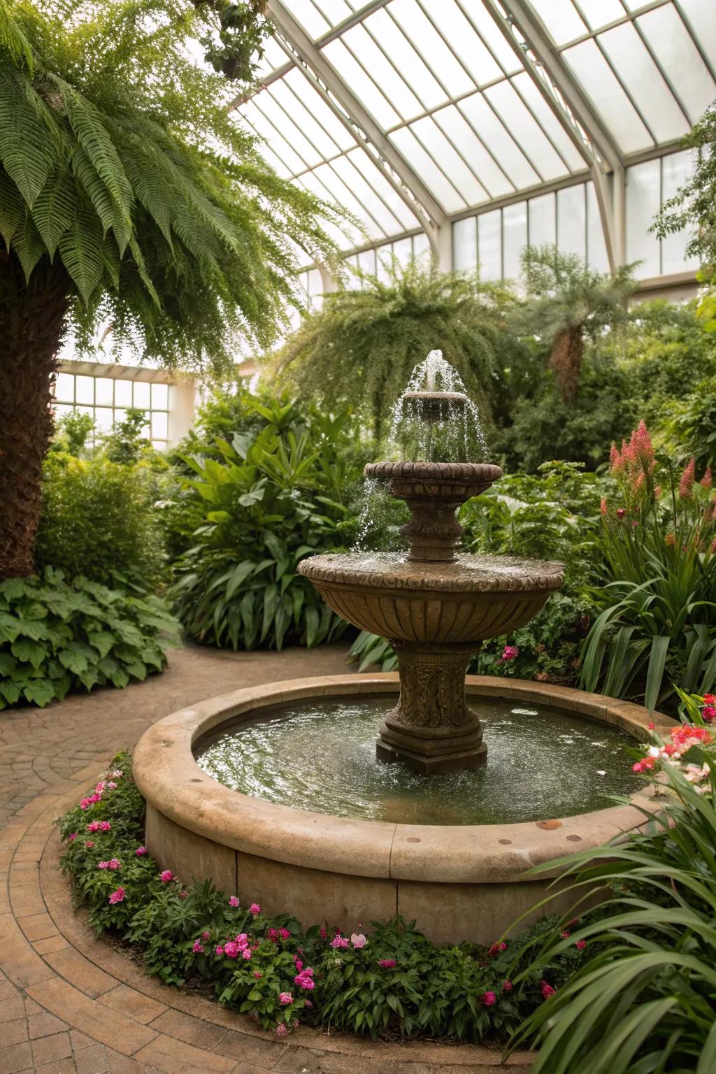 Water feature adding tranquility and humidity.