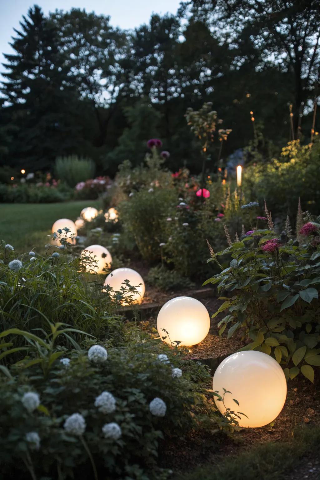 Glow-in-the-dark orbs add a magical glow as night falls.