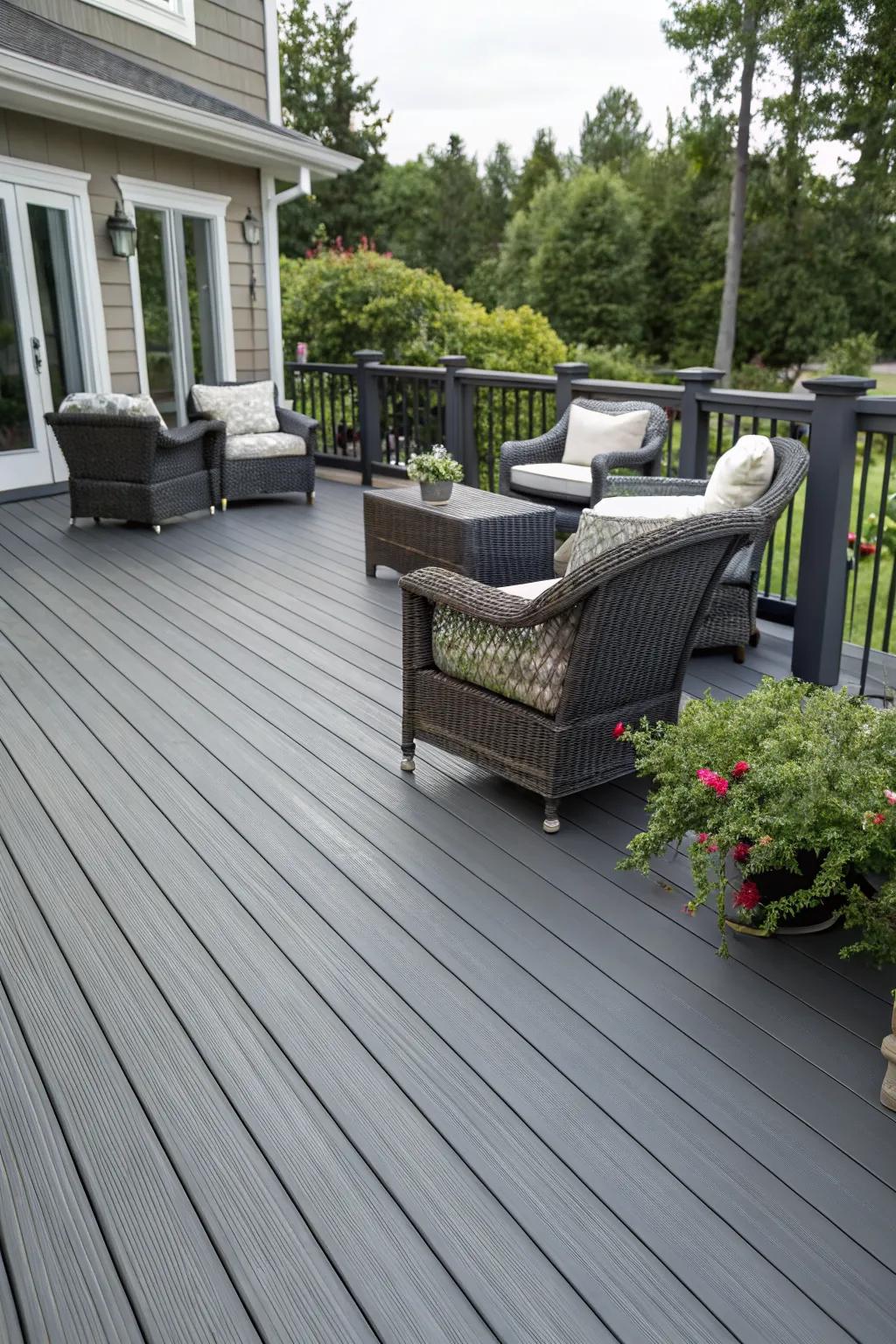 A sophisticated charcoal deck that exudes timeless elegance.