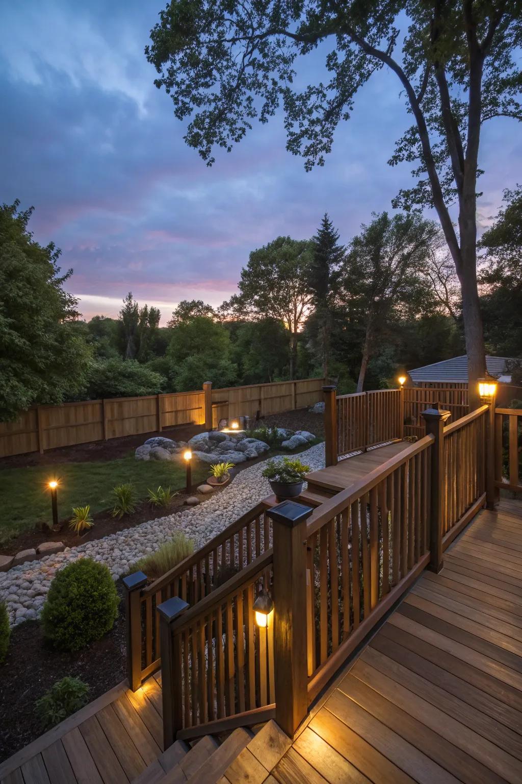 Integrated lighting adds ambience and functionality to your deck.